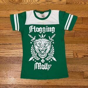 Y2K Green & White Flogging Molly Lion Crest Football Band Shirt
